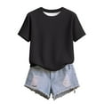 thumbnail image 4 of Summer Tops for Women 2025 Trendy Short Sleeve Round Neck Textured Knit T Shirts Business Casual Work Outfit Blouses Black L, 4 of 5