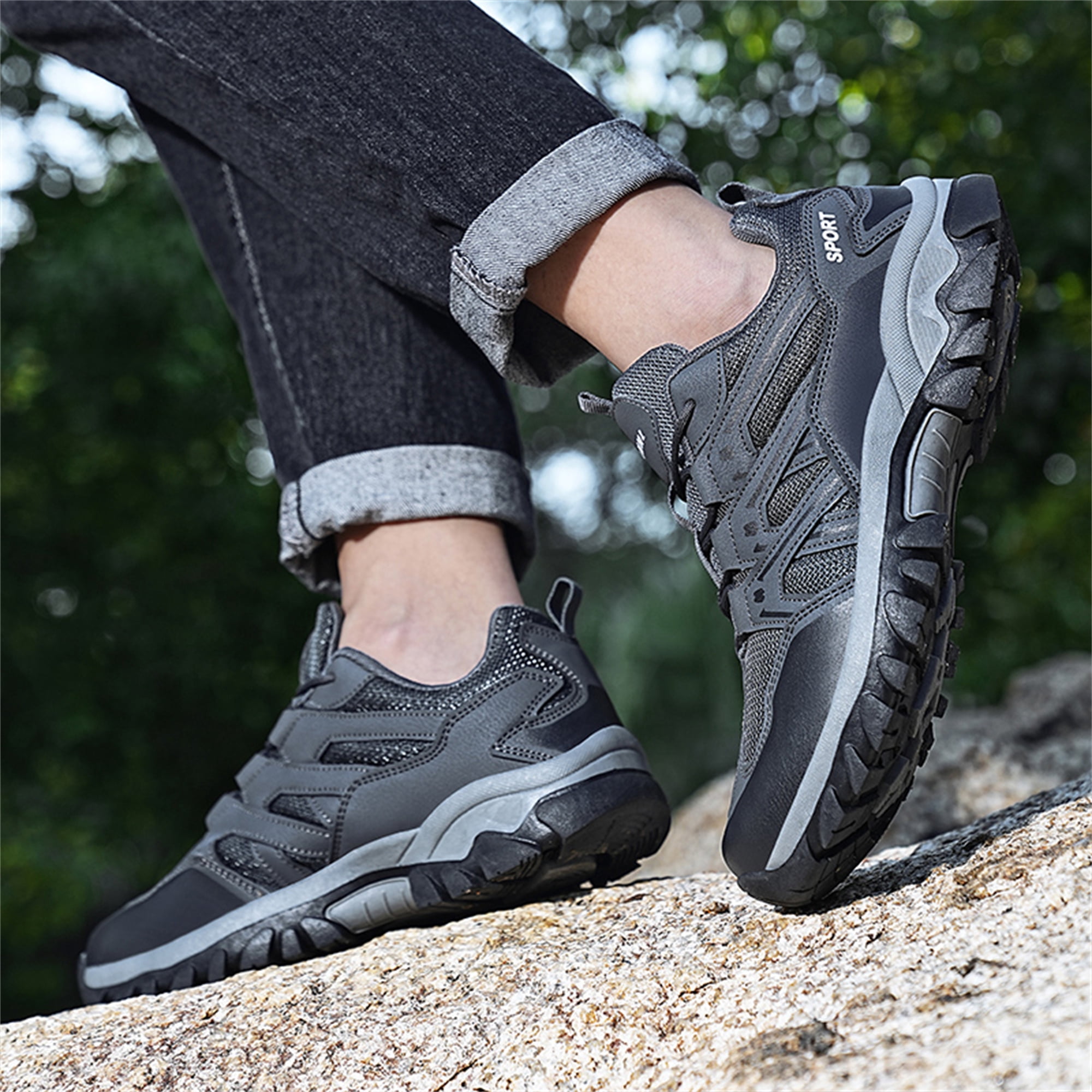 LASUDRAA Unisex Non-Slip Breathable Hiking Shoes for Men Women, Outdoor Trekking Trail Sneakers for Camping Walking