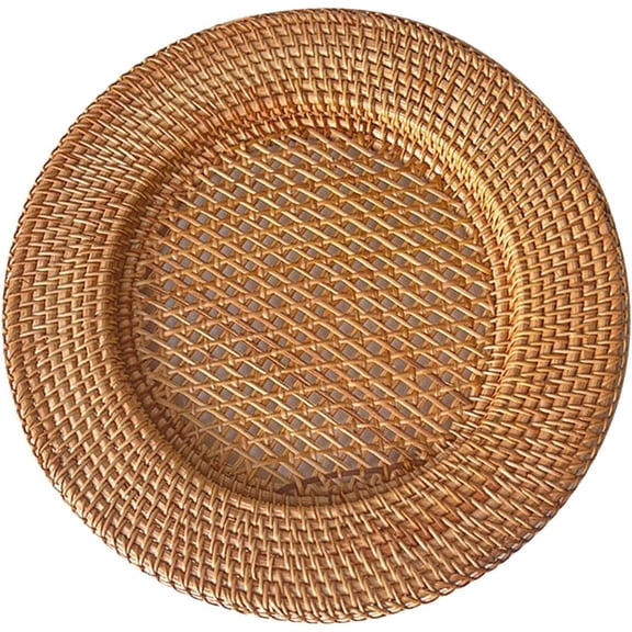 13" Natural Rattan Round Chargers Plate for Dinner Plates, Handwoven Woven Rattan Fruit Tray, Brown Retro Rustic Serving Trays for Dining Parties Weddings Table Decor & Holiday Celebrations