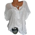 thumbnail image 1 of Embroidered Top Lace V-neck Short Sleeve Bat Shirt Fashion Ladies Top, 1 of 4