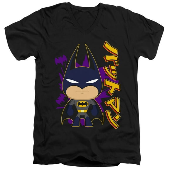 Batman Cute Kanji S/S Adult V-Neck T-Shirt 30/1 T-Shirt Black