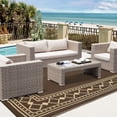 thumbnail image 2 of GlowSol 9'x18' Outdoor Rug Modern Bordered Plastic Straw Rug Waterproof Reversible Mat Outdoor Foldable Rug for Camping Patio Picnic, Brown Coffee, 2 of 7