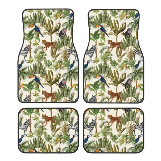 Fotbe Jungle Animals Juego de 4 Tapetes para Auto con Estampado – Alfombrillas de Goma Reforzada, Diseño Antideslizante, Protección para Todo el Año – Vehículos, Autos, Camionetas y SUVs