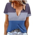 thumbnail image 1 of Camisetas de Cuello Redondo Botón de Impresión de la Moda de Manga Corta de las Mujeres, Poliéster Spandex, 1 of 5