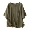 thumbnail image 2 of Fznquz Elbow Sleeve Womens Casual Tops Plain Spring Summer Shirt Crew Neck Solid Green Soft Womens Plus Size Blouses, 2 of 5