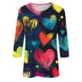 thumbnail image 5 of Valentines Tops Women, Heart Print T Shirt, Women 3/4 Sleeve Blouses Ladies Loose Casual Valentine's Day Printed Round Neck Three Quarter Sleeve T-Shirts Top, 5 of 5