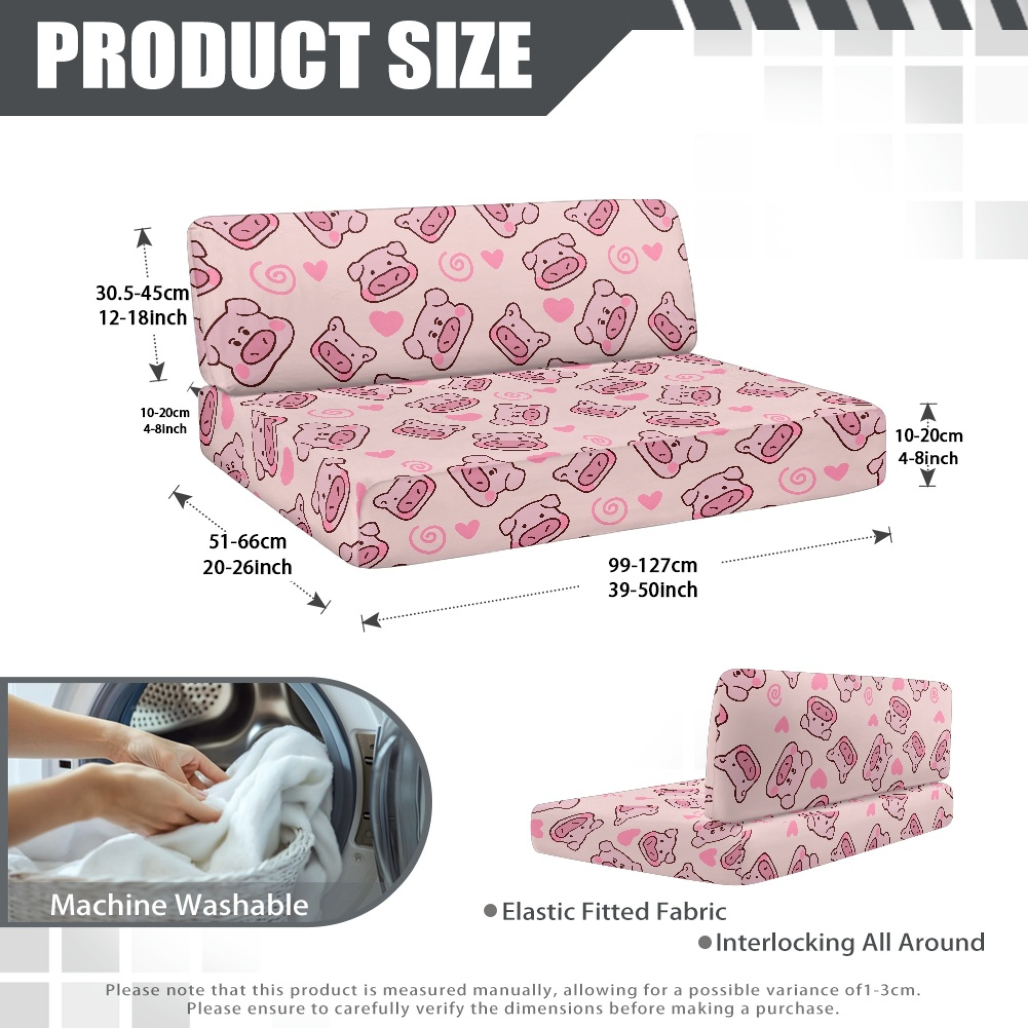 FOR U DESIGNS Pig Heart Print 2 Pack RV Dinette Cushion Covers Stretch Camper Cushion Slipcover Non-Slip RV Couch Cover Sofa Slipover for Travel Trailer Couch