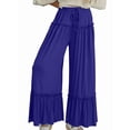 thumbnail image 3 of Pantalones Palazzo Holgados de Playa con Cintura Alta Elástica, Dobladillo con Volantes y Pierna para Mujer Azul S, 3 of 7
