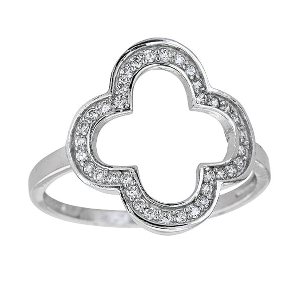 Decadence Sterling Silver Pave Clover Cubic Zirconia Ring