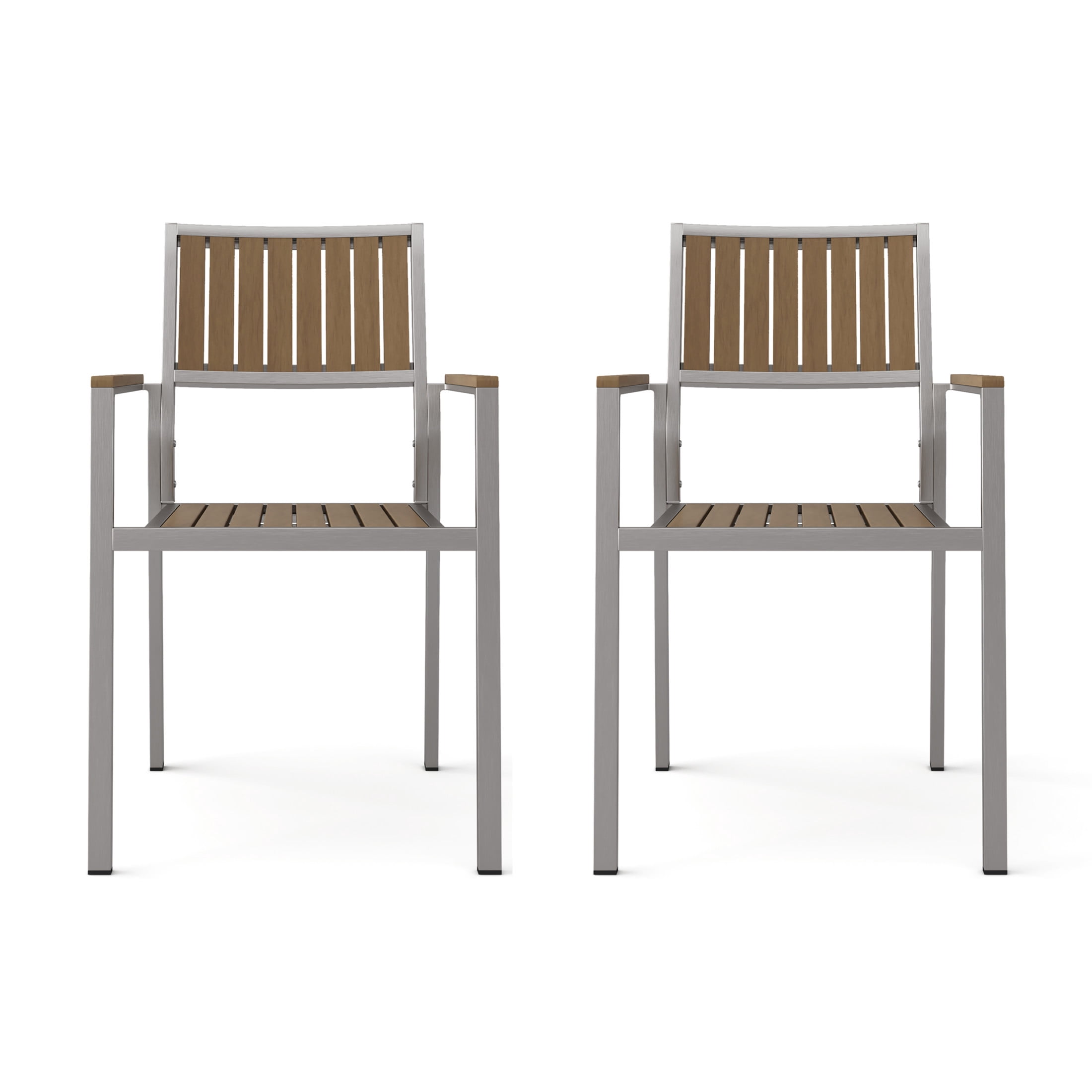 Modern Outdoor Dining Chairs with Faux Wood and Aluminum Frame, Set of 2