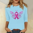 thumbnail image 2 of IROINNID Reduced Breast Cancer Pullover for Women Breast Cancer Awareness Loose Printed Loose T-shirt 3/4 Sleeves Blouse Round Neck Tops,Sky Blue, 2 of 5