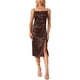 thumbnail image 1 of Vestido Midi de Cóctel para Mujer Inspire Chic, con Tirantes de Satén, Fruncido, Ajustado y con Abertura, Color Café, 1 of 6