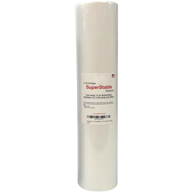 Tear Away Stabilizer White 1.5 oz 15 inch x 25 Yard Roll. SuperStable  Embroidery Stabilizer Backing