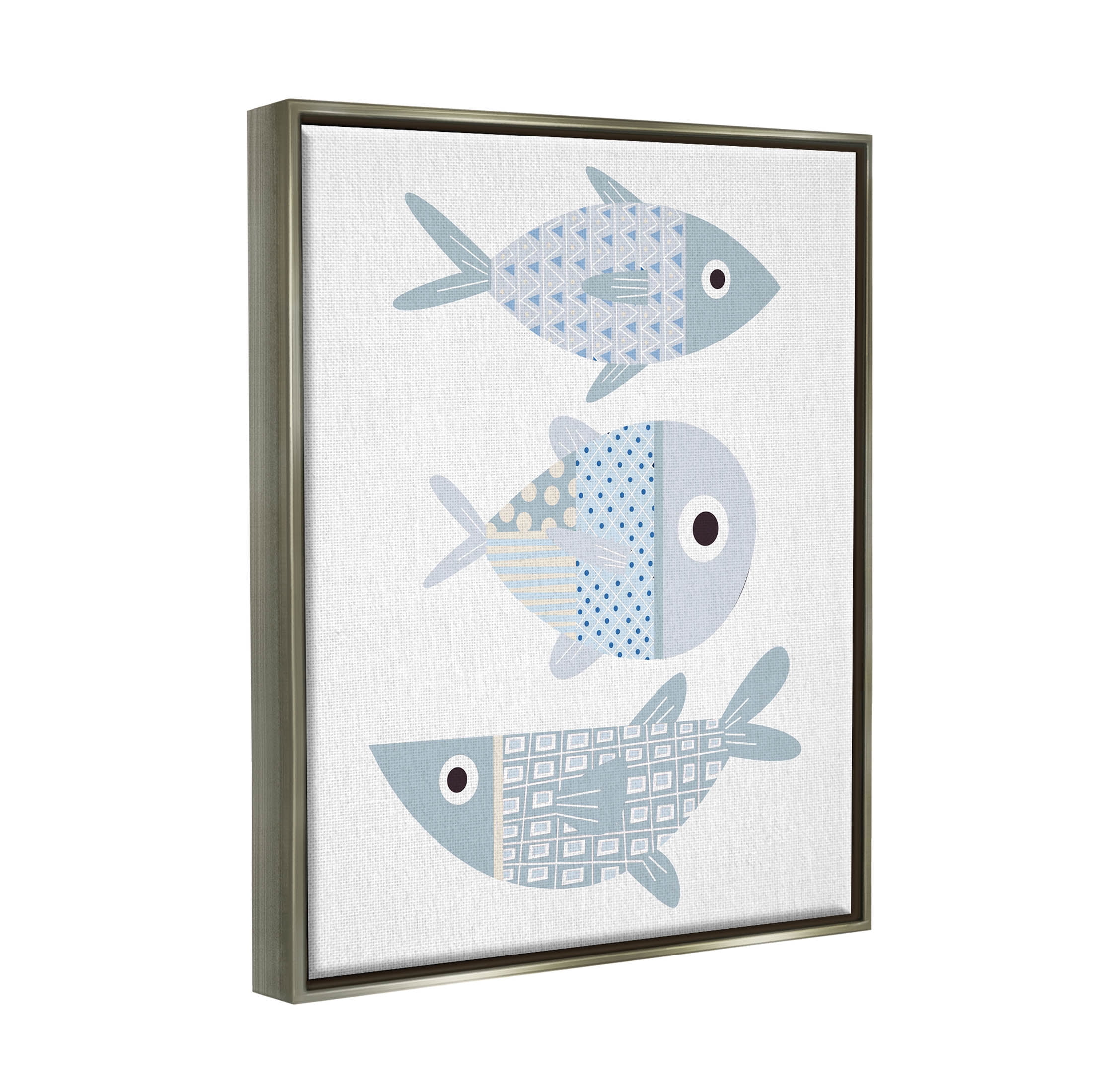 Stupell Industries Various Patterned Aquatic Fish Design Graphic Art Luster Gray Floating Framed Canvas Print Wall Art, Design by Kim Allen