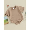 thumbnail image 3 of FEORJGP Infant Baby Girls Boys Basic Romper Newborn Short Sleeve Jumpsuits Solid Color Pocket Crew Neck Bodysuits Kids Summer Loose Casual Daily Clothes, 3 of 9