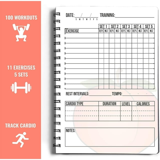 Workout Journal Planner for Men & Women (Peach Pink), Log Book for Weight  Loss, Exercise & Fitness Tracking by Workout Log Gym 
