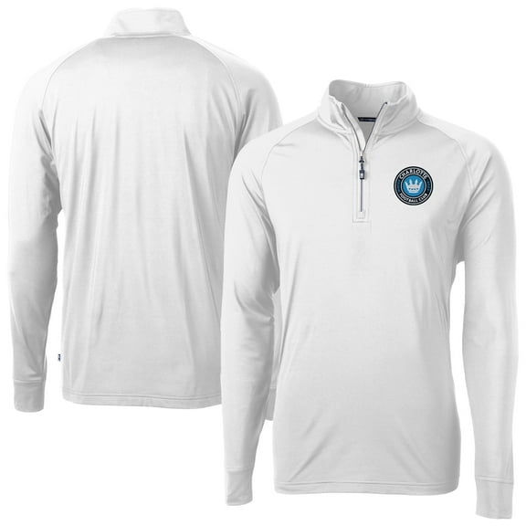 Men's-Cutter & Buck  White Charlotte FC Adapt Eco Knit Stretch Recycled Raglan Quarter-Zip Pullover Top