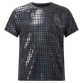 thumbnail image 3 of iiniim Boys Girls Metallic Shiny Dance Tops Short Sleeve T-Shirt Shirts Jazz Hip Hop Disco Party Dancewear Black 120, 3 of 7