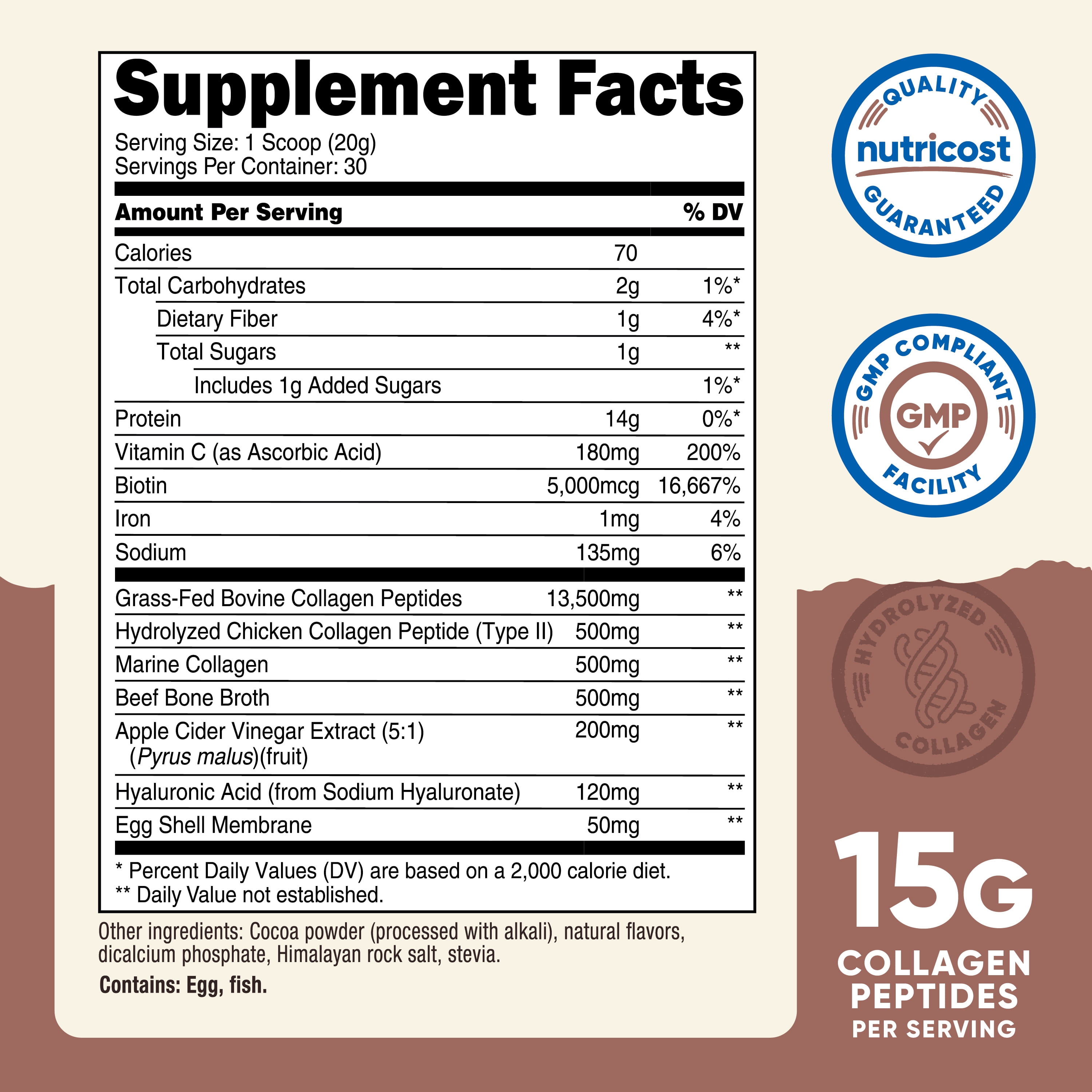 Nutricost Multi Collagen + Beauty & Protein Powder (Milk Chocolate Flavor) 30 Servings - with Biotin and Collagen Peptides, Non-GMO, Gluten-Free