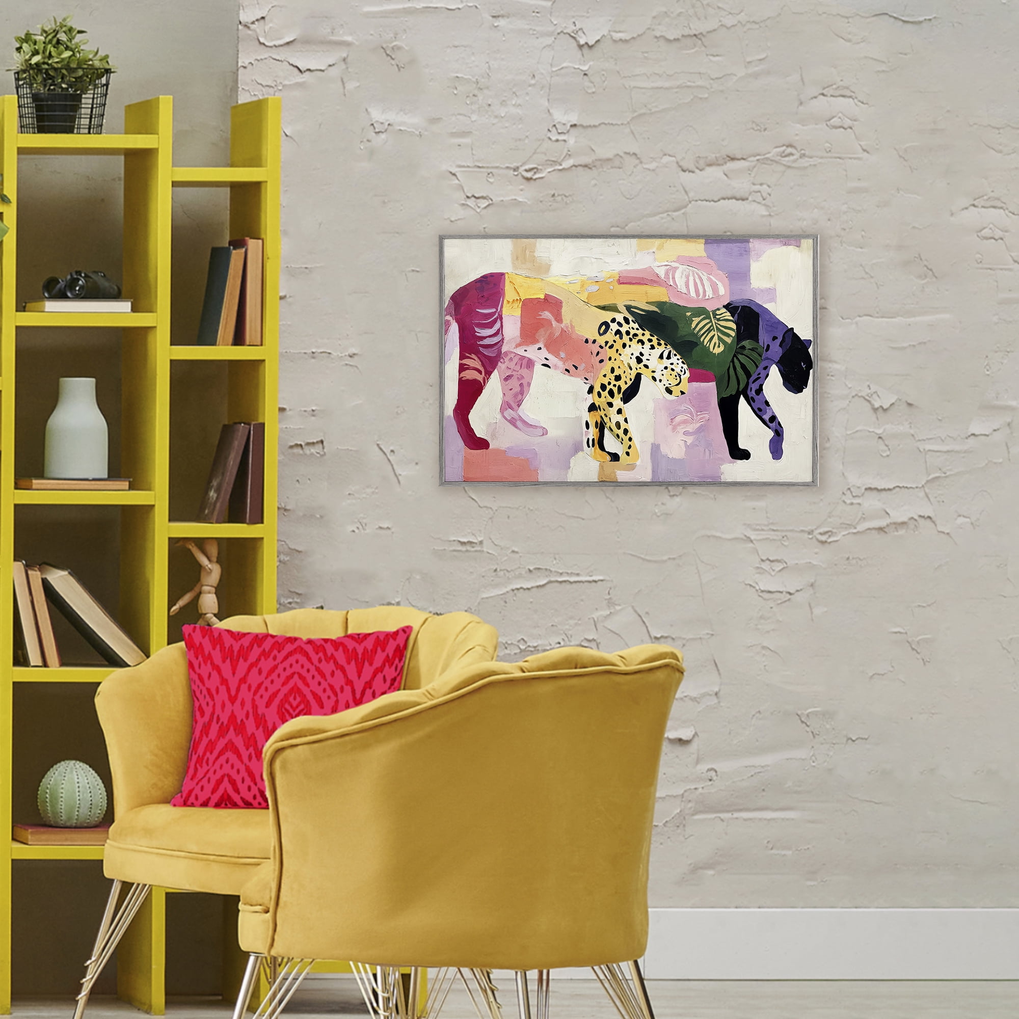 Candy Cats Tropical Wildlife Gray Framed Giclee Art, design by Annabelle Hall