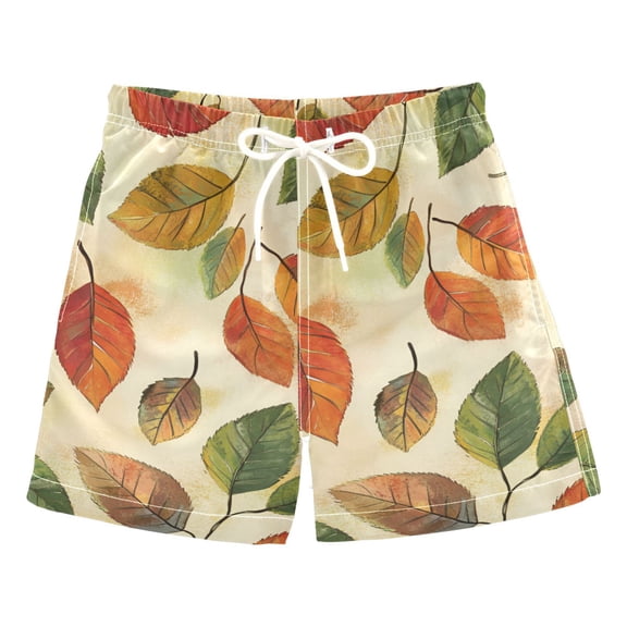 FORMRS Boys Swim Trunks Quick Dry Mesh Liner Boardshorts Sizes XS-XL, Beige Leaves