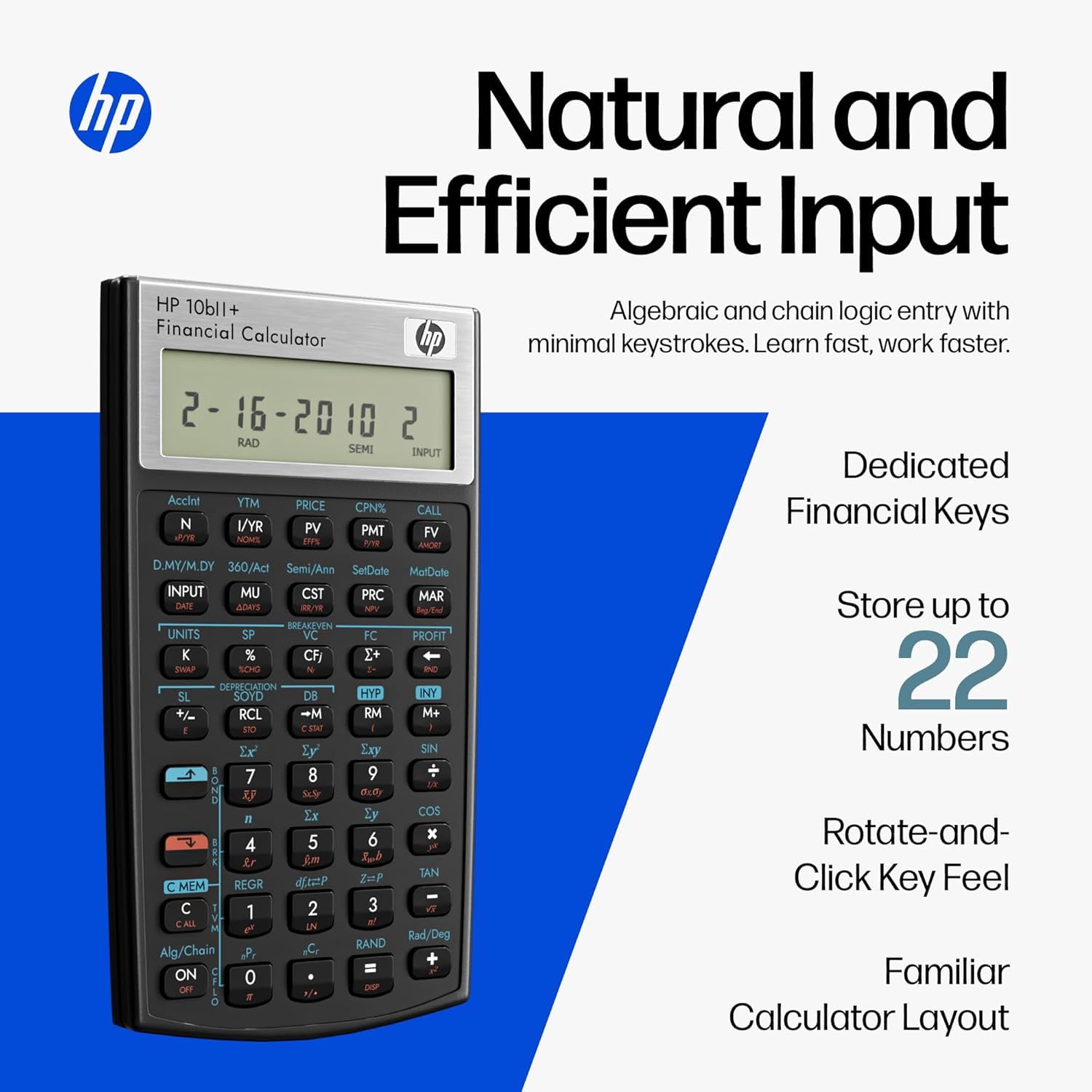 HP 10bII+ Financial Calculator, Business and Accounting Calculator with 100+ Functions, Exam Approved, Includes Case and Cloth