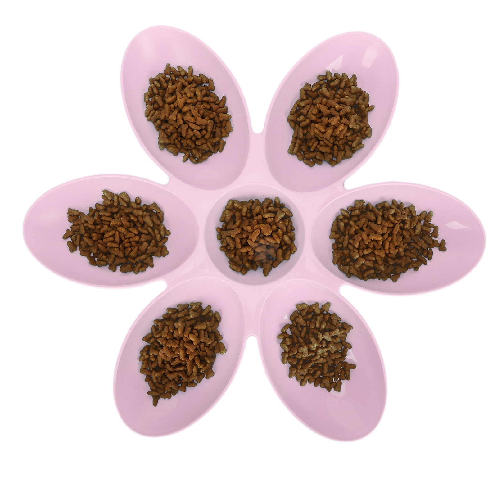 M Buder Plastic Pet Bowl Food Grade Flower Petals Shaped 6 Grids Cat Feeding Dish Dispenser for Food and Water, Slow Feeder Design for Cats and Small Dogs, 16.3 inches / 41.5 cm Pink