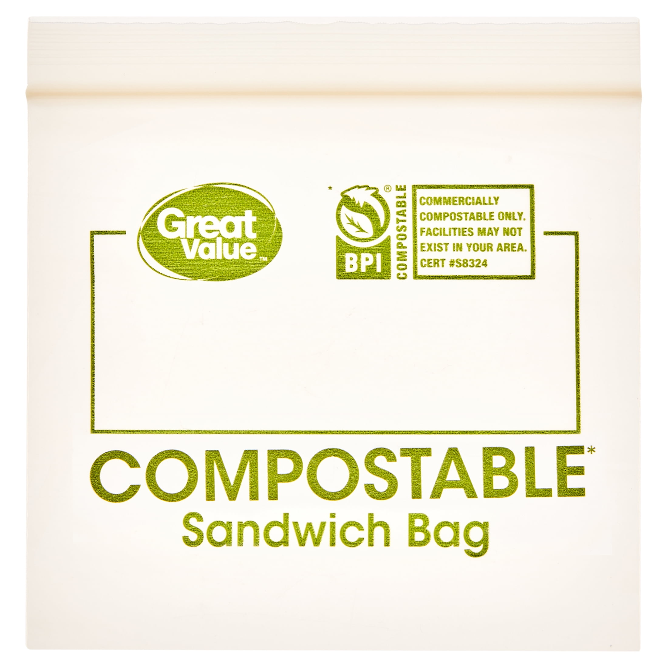 Great Value Plant-Based Sandwich Bags, 50 Count, Zipper Closure