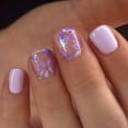 thumbnail image 1 of Uñas postizas adhesivas Blruyci color lila claro con flores, cuadradas, 24 piezas, 1 of 7