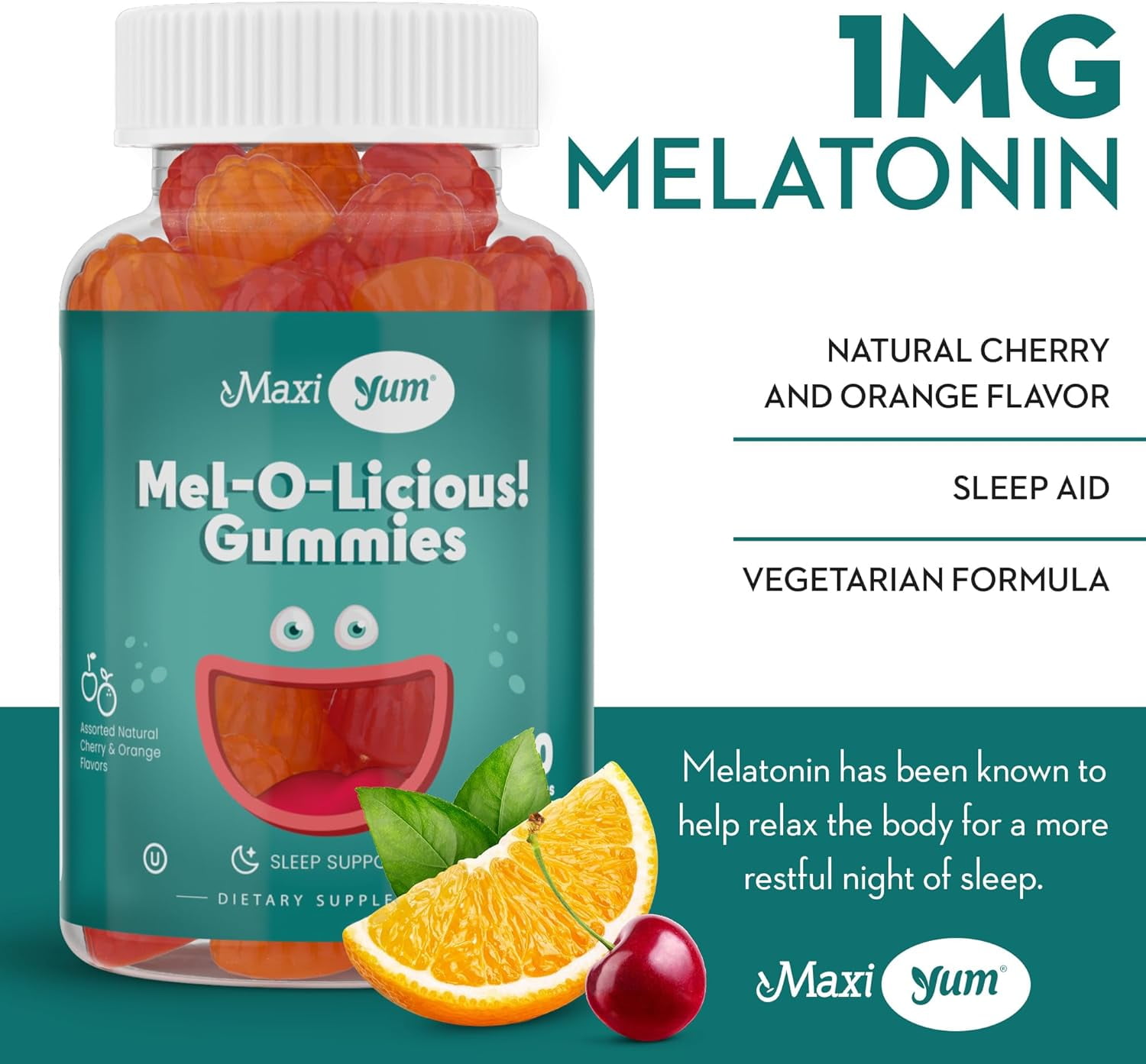 Maxi Health Kosher Melatonin Gummies 1 mg - Sleep Support Supplement - Assorted Fruit Flavor - 120 Gummies
