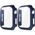 thumbnail image 1 of 2 Pack Matte Blue 45mm Case for Apple Watch Series 7 8 45mm Tempered Glass Screen Protector Case, Full Coverage Hard Pc Shockproof Iwatch Cover Bumper (45mm, Blue+Blue), 1 of 5