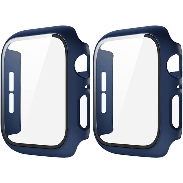 2 Pack Matte Blue 45mm Case for Apple Watch Series 7 8 45mm Tempered Glass Screen Protector Case, Full Coverage Hard Pc Shockproof Iwatch Cover Bumper (45mm, Blue+Blue)