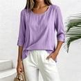 thumbnail image 6 of Vivianyo HD Women's Round Neck 3/4 Sleeve Blouse, Casual Woven Top for Women Everyday Wear, Women's Purple, Sizes S-2XL, 6 of 8