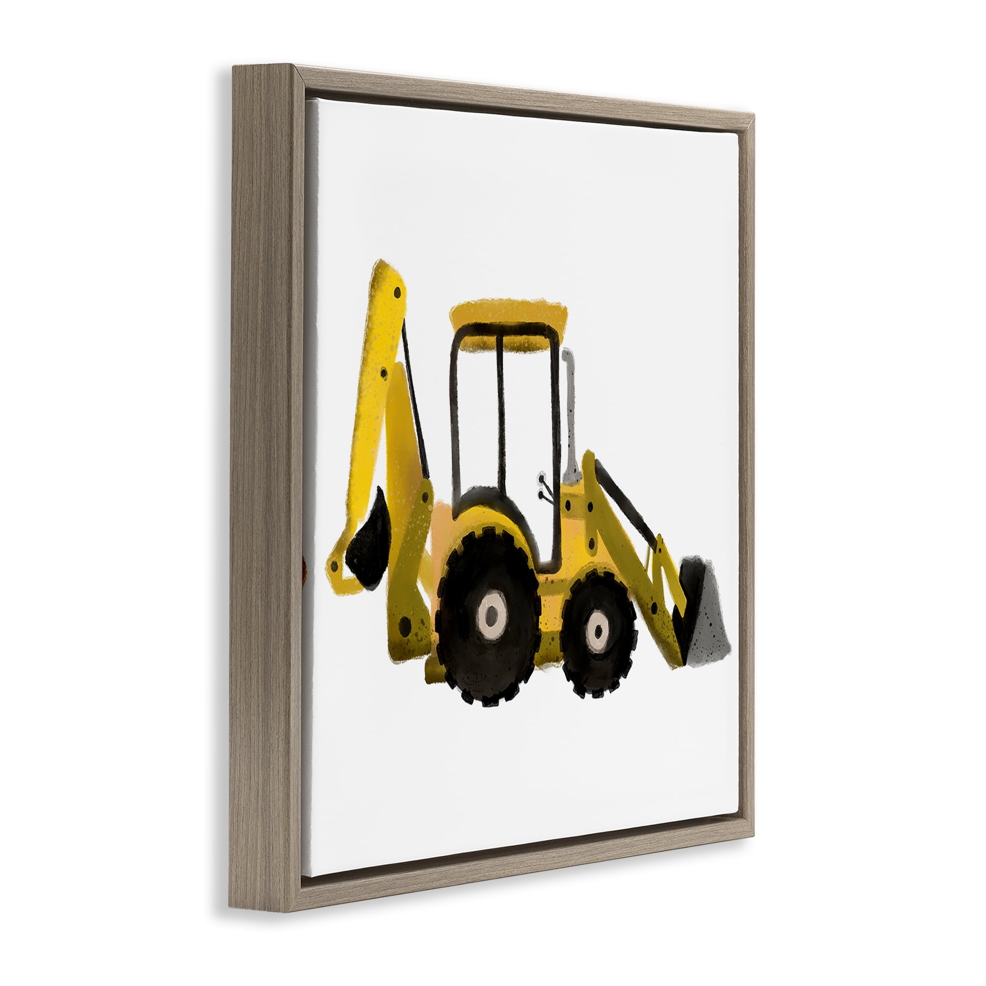 Stupell Industries Yellow Simple Bulldozer Transportation Painting Brown Floater Framed Canvas Art Print Wall Art, 18 x 18