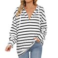 thumbnail image 2 of Charmgo Striped Sweater Women, s Long Sleeve V Neck Striped Hoodie Sweatshirts Lightweight Pullover Tops Oversized Sweatshirt for Women, Striped Shirt Women White S, 2 of 5