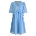 thumbnail image 4 of Women Summer Tunic Dress V Neck Short Ruffle Sleeves High Waist Casual Loose Flowy Mini Dress Light Blue XL, 4 of 5