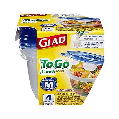 Gladware To Go Food Storage Containers | Glad Medium Size Round Food Storage That to 32 Ounces Solids, or Liquids | 32 oz Containers, 4 Count Set