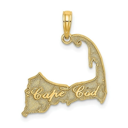 Diamond2Deal 14K Yellow Gold CAPE COD Map Charm Pendant for Women (L- 0.95 in, W- 0.86 in)