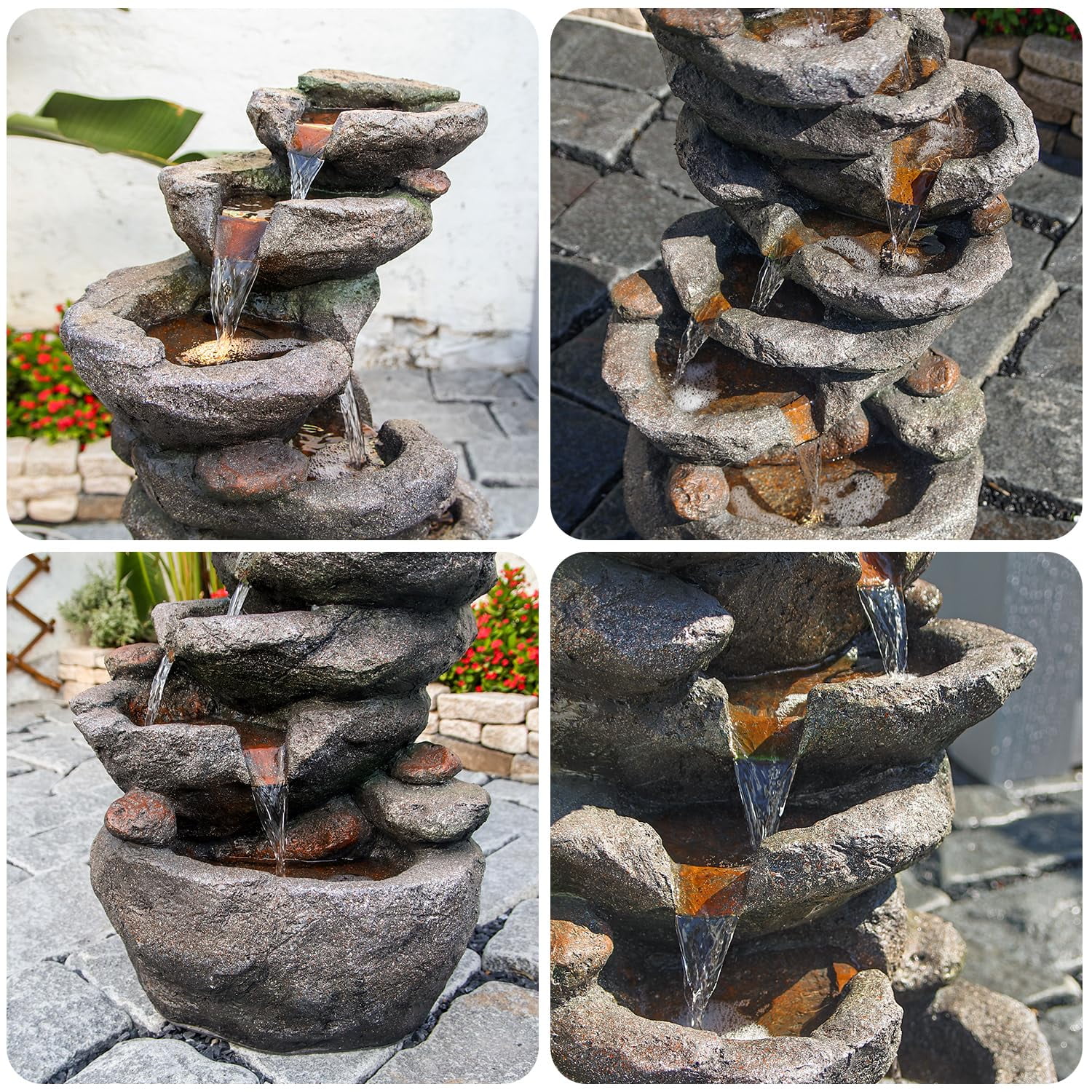 10-Tier Cascading Rock Water Fountain Outdoor Garden Waterfall Fountains Patio Backyard Deck Porch Pond Art Decor for Outside 39.76" H Outdoor Feature with LED Lights