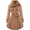 thumbnail image 1 of Abrigos de invierno para mujer con forro de sherpa, gabardina cruzada, abrigo largo de cuello alto con bolsillos, abrigo de invierno con cinturón, 1 of 5