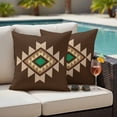 thumbnail image 4 of Brown Green Boho Outdoor Waterproof Pillow Covers, Vintage Southwest Abstract Geometric Decorative Square Throw Pillowcase Sofa Cushion Sham for Patio/Couch/Chair, 26"x26" 2 Pack, 4 of 8