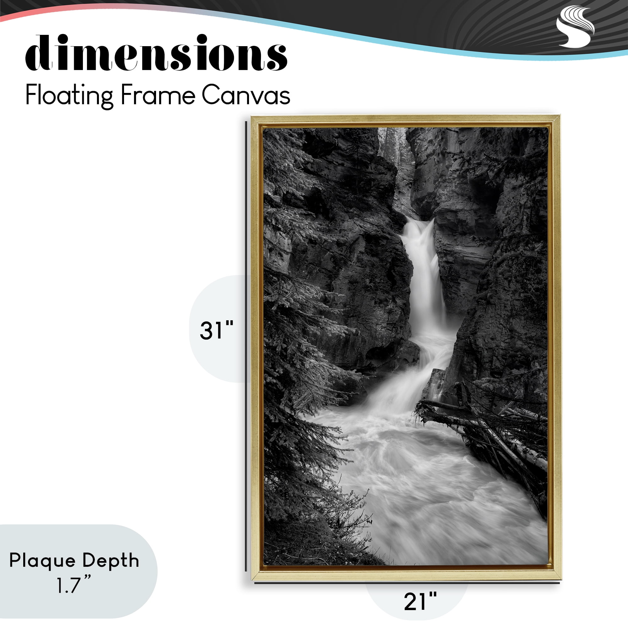 Stupell Industries Banff National Park Waterfall Gold Framed Floater Canvas Wall Art, design by Jon Evan