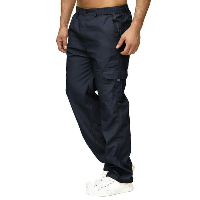 Men's Cargo Pants for All Seasons - Durable Outdoor Trousers with Zip Button Hem and Multiple Pockets for Everyday Work and Activity