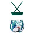 thumbnail image 4 of High Waisted Bikini Sets for Women Two Piece Floral Print Tankini for Beach with V Neck Crisscross Back Green M, 4 of 7