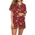 thumbnail image 4 of VBTAPA Women Christmas Pajamas Shorts Sets Xmas Printed Short Sleeve Button Down Shirt and Shorts Matching Lounge Set 2 Piece Pjs Sleepwear Multicolor#29 M, 4 of 8