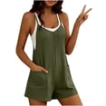thumbnail image 6 of Rompers for Women Waffle Summer Casual Sleeveless Short Overalls Spaghetti Strap Shorts Jumpsuit with Pockets Army Green, 6 of 9