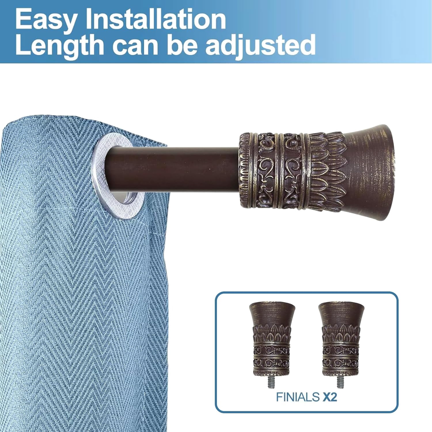 Urbanest Adjustable Single Curtain Rod Set Bronze With Gold Tribale Finials – 1 - Inch Diameter, With Bronze Rod, 84–120 Inches