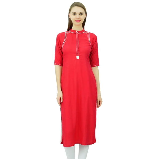 Phagun Mandarin Collar Kurti For Womens Ethnic India Tunic Top Ladies Rayon Kurta