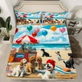 thumbnail image 2 of Manfei Pet Dogs Lover Queen Sheet Sets,Hawaii Sea Beach Flat Sheet,Lovely Puppy Queen Fitted Sheet For Girls Boys,Breathable Bedroom Decor,4 Pieces, 2 of 7