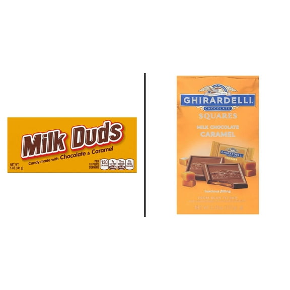 Milk Duds Chocolate & Caramel Candy Theater Box & Ghirardelli Milk Chocolate Caramel Squares
